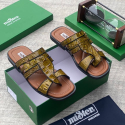MiSter Crocodile Leather Toe-Ring Slide Sandals with Straps – Made in Spain