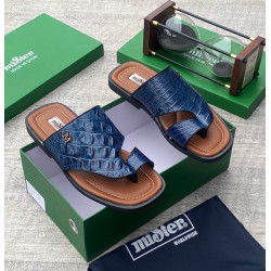 MiSter Crocodile Leather Toe-Ring Slide Sandals with Straps – Made in Spain