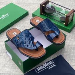 MiSter Crocodile Leather Toe-Ring Slide Sandals with Straps – Made in Spain