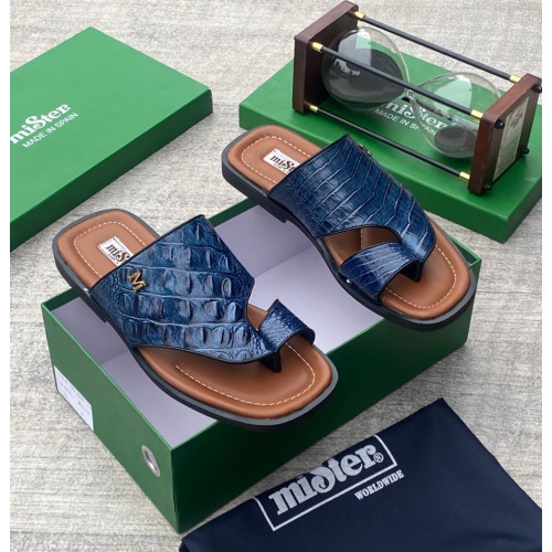 MiSter Crocodile Leather Toe-Ring Slide Sandals with Straps – Made in Spain