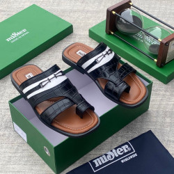 MiSter Crocodile Leather Toe-Ring Slide Sandals with Straps – Made in Spain