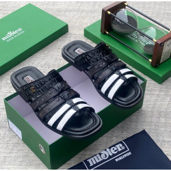 MiSter Crocodile Leather Toe-Ring Slide Sandals with Straps – Made in Spain