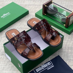 MiSter Crocodile Leather Toe-Ring Slide Sandals with Straps – Made in Spain