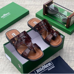 MiSter Crocodile Leather Toe-Ring Slide Sandals with Straps – Made in Spain