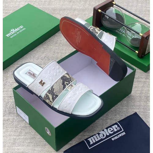 MiSter Crocodile Leather Toe-Ring Slide Sandals with Straps – Made in Spain