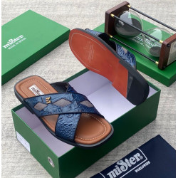 MiSter Crocodile Leather Toe-Ring Slide Sandals with Straps – Made in Spain