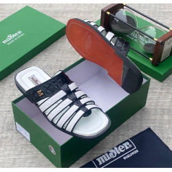 MiSter Crocodile Leather Toe-Ring Slide Sandals with Straps – Made in Spain