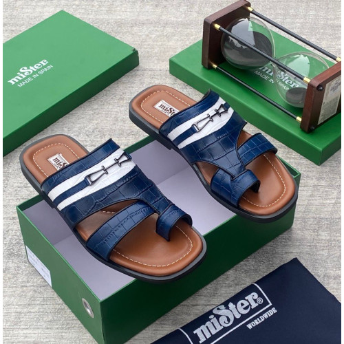 MiSter Crocodile Leather Toe-Ring Slide Sandals with Straps – Made in Spain