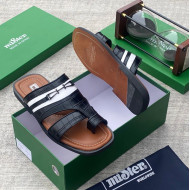 MiSter Crocodile Leather Toe-Ring Slide Sandals with Straps – Made in Spain