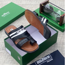 MiSter Crocodile Leather Toe-Ring Slide Sandals with Straps – Made in Spain