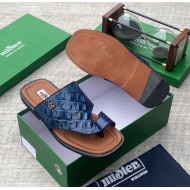 MiSter Crocodile Leather Toe-Ring Slide Sandals with Straps – Made in Spain