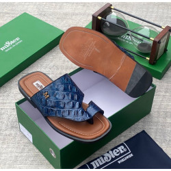 MiSter Crocodile Leather Toe-Ring Slide Sandals with Straps – Made in Spain