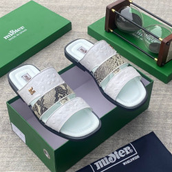 MiSter Crocodile Leather Toe-Ring Slide Sandals with Straps – Made in Spain