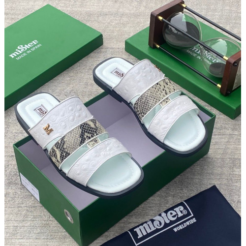 MiSter Crocodile Leather Toe-Ring Slide Sandals with Straps – Made in Spain