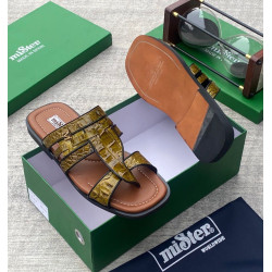 MiSter Crocodile Leather Toe-Ring Slide Sandals with Straps – Made in Spain