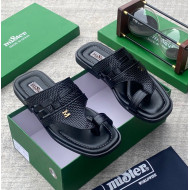 MiSter Crocodile Leather Toe-Ring Slide Sandals with Straps – Made in Spain