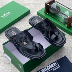 MiSter Crocodile Leather Toe-Ring Slide Sandals with Straps – Made in Spain