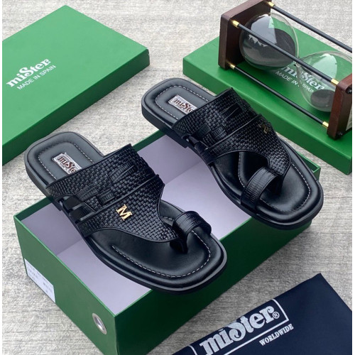 MiSter Crocodile Leather Toe-Ring Slide Sandals with Straps – Made in Spain