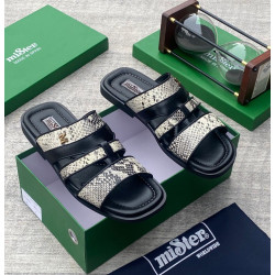 MiSter Crocodile Leather Toe-Ring Slide Sandals with Straps – Made in Spain