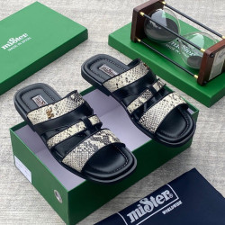 MiSter Crocodile Leather Toe-Ring Slide Sandals with Straps – Made in Spain