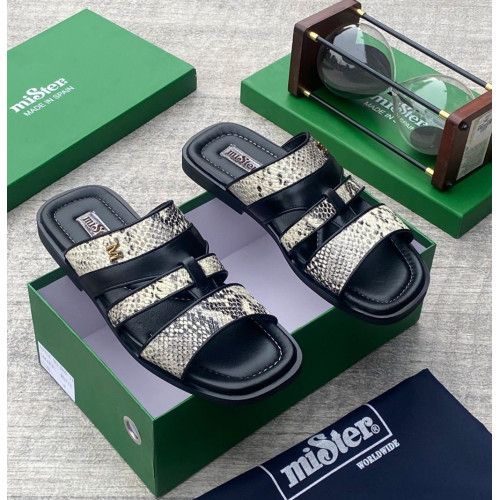 MiSter Crocodile Leather Toe-Ring Slide Sandals with Straps – Made in Spain