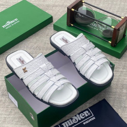 MiSter Crocodile Leather Toe-Ring Slide Sandals with Straps – Made in Spain