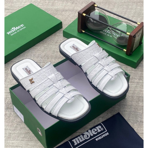 MiSter Crocodile Leather Toe-Ring Slide Sandals with Straps – Made in Spain