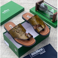 MiSter Crocodile Leather Toe-Ring Slide Sandals with Straps – Made in Spain