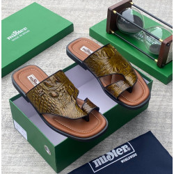 MiSter Crocodile Leather Toe-Ring Slide Sandals with Straps – Made in Spain