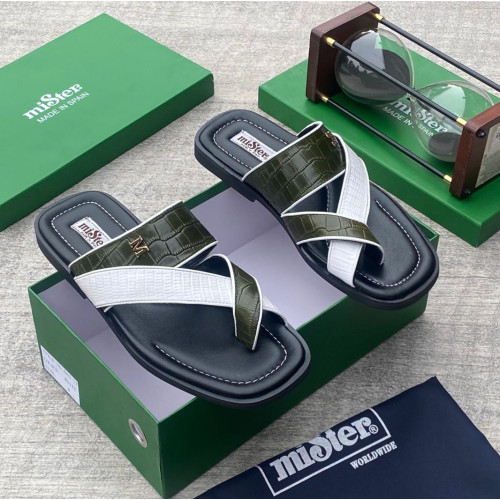 MiSter Crocodile Leather Toe-Ring Slide Sandals with Straps – Made in Spain