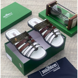 MiSter Crocodile Leather Toe-Ring Slide Sandals with Straps – Made in Spain