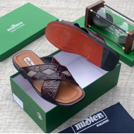 MiSter Crocodile Leather Toe-Ring Slide Sandals with Straps – Made in Spain