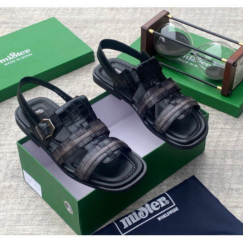 MiSter Crocodile Leather Toe-Ring Slide Sandals with Straps – Made in Spain