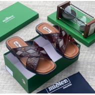 MiSter Crocodile Leather Toe-Ring Slide Sandals with Straps – Made in Spain