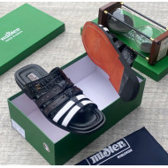 MiSter Crocodile Leather Toe-Ring Slide Sandals with Straps – Made in Spain