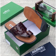 MiSter Crocodile Leather Toe-Ring Slide Sandals with Straps – Made in Spain