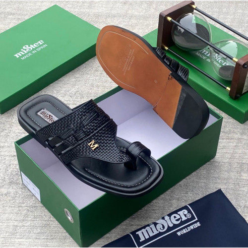 MiSter Crocodile Leather Toe-Ring Slide Sandals with Straps – Made in Spain