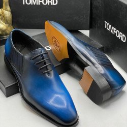 2025 Tom Ford Premium Leather Oxford Dress Shoes –Blue