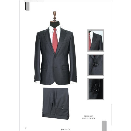 Italian  Men's Suit-Single Button-Stripped Black-Zecca Suit