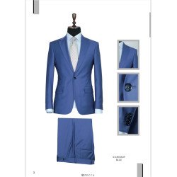 Italian  Men's Suit-Single Button-Blue-Zecca Suit