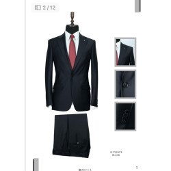 Italian  Men's Suit-Single Button-Black-Zecca Suit