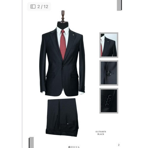 Italian  Men's Suit-Single Button-Black-Zecca Suit