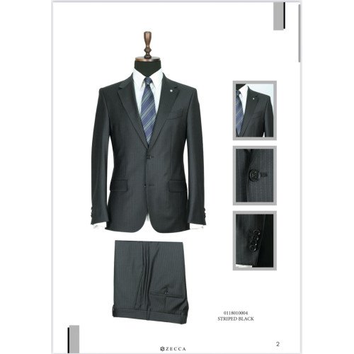 Italian  Men's Suit-Single Button-Black-Stripped-Zecca Suit