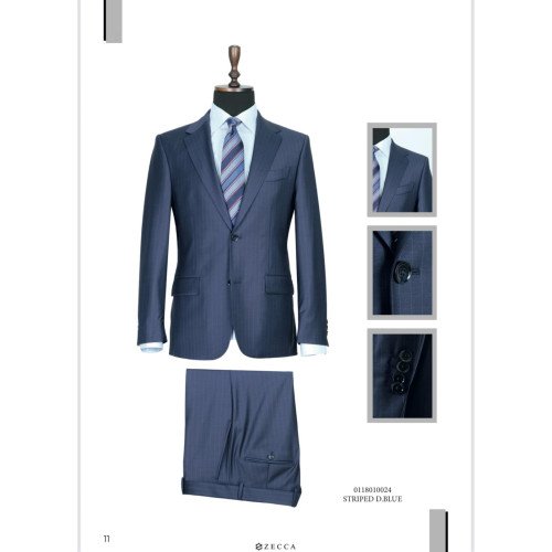 Italian  Men's Suit-Single Button-Stripped Blue-Zecca Suit