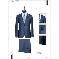 Italian  Men's Suit-Single Button-Stripped NavyBlue-Zecca Suit