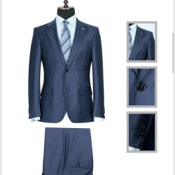 Italian  Men's Suit-Single Button-Stripped NavyBlue-Zecca Suit