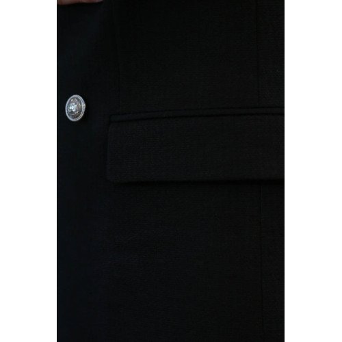 Black Solid Slim Fit Double-Breasted Blazer with Silver Metal Buttons