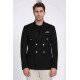 Black Solid Slim Fit Double-Breasted Blazer with Silver Metal Buttons