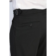 Black Double-Pleated High-Waisted Slim Fit Trousers with Side Buckles