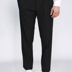 Black Double-Pleated High-Waisted Slim Fit Trousers with Side Buckles